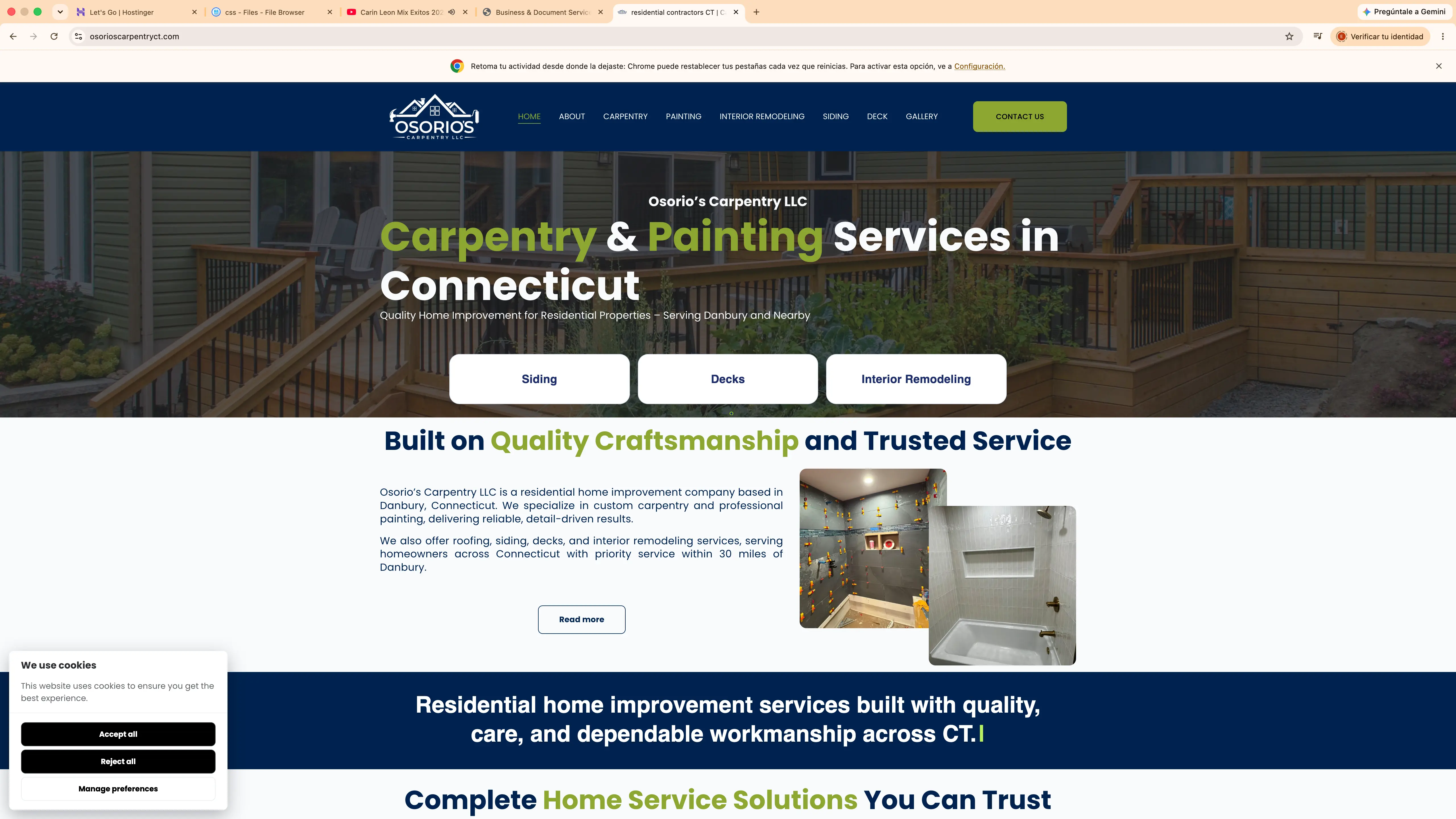 Diseño de página web para Osorio's Carpentry LLC en Connecticut