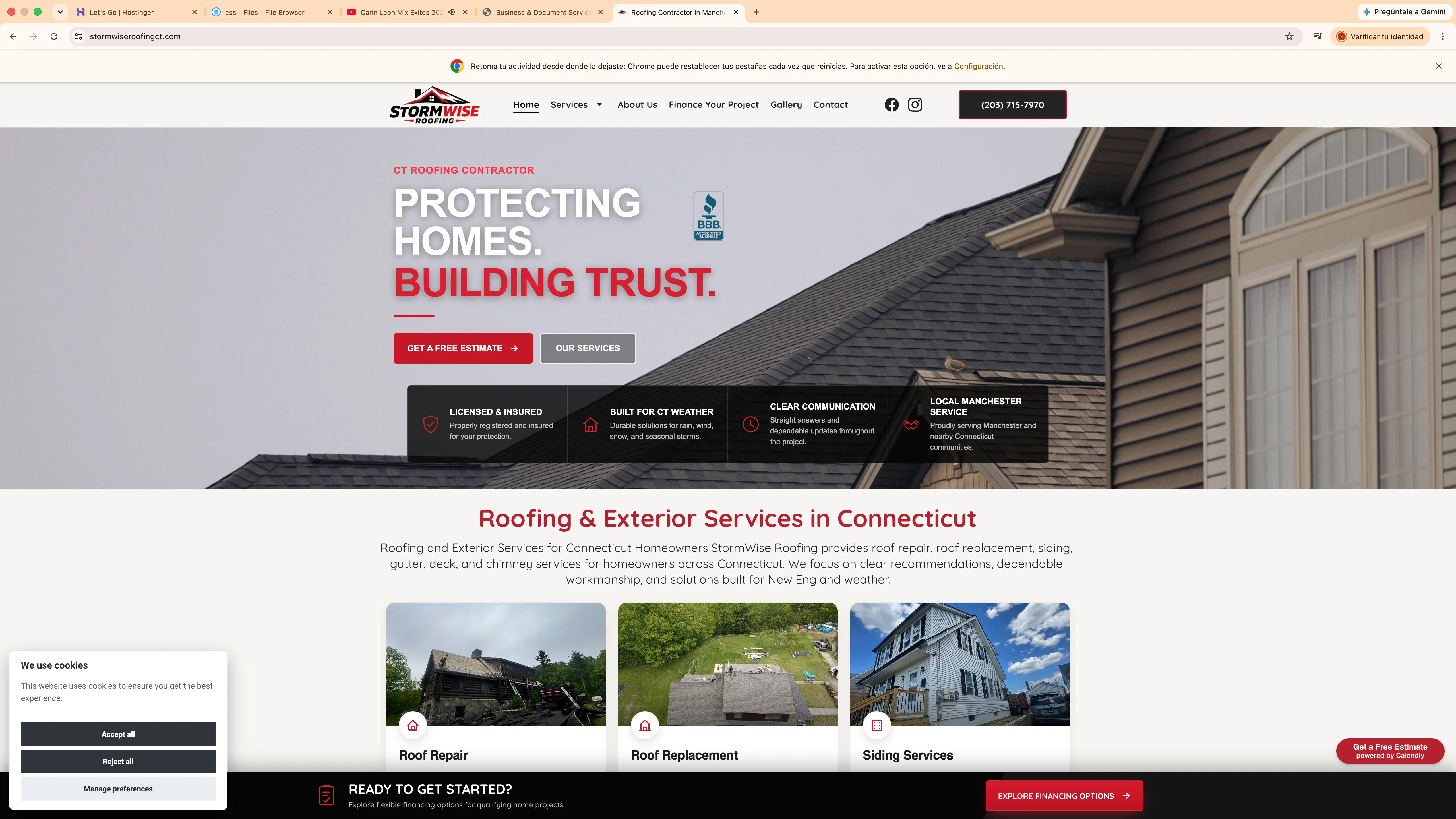 Diseño de página web para StormWise Roofing en Connecticut